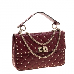 Pre Owned Valentino Red Quilted Leather Rockstud Medium Shoulder Bag
