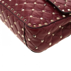 Pre Owned Valentino Red Quilted Leather Rockstud Medium Shoulder Bag