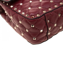 Pre Owned Valentino Red Quilted Leather Rockstud Medium Shoulder Bag