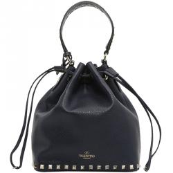 Pre Owned Valentino Marine Leather Small Rockstud Bucket Bag