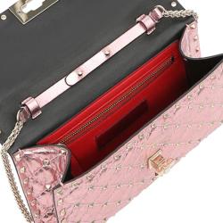 Pre Owned Valentino Lipstick Metallic Quilted Soft Leather Rockstud Spike Chain Clutch Bag