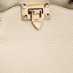 Pre Owned Valentino Al Campione/LightIvory Leather Rockstud Embroidered Tote