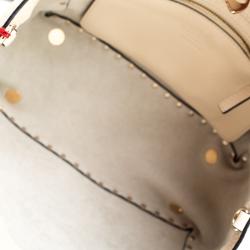 Pre Owned Valentino Al Campione/LightIvory Leather Rockstud Embroidered Tote