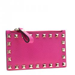 Pre Owned Valentino Pink Orchid Leather Rockstud Zip Wallet