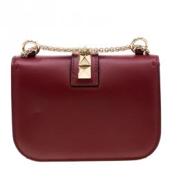 Pre Owned Valentino Rubino Leather Small Glam Lock Chain Shoulder Bag