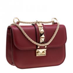 Pre Owned Valentino Rubino Leather Small Glam Lock Chain Shoulder Bag