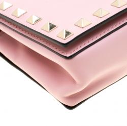 Pre Owned Valentino Loto Leather Rockstud Chain Clutch Bag