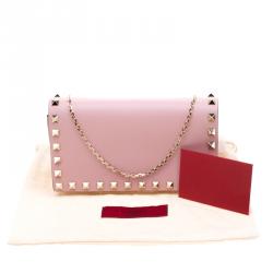 Pre Owned Valentino Loto Leather Rockstud Chain Clutch Bag