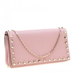 Pre Owned Valentino Loto Leather Rockstud Chain Clutch Bag