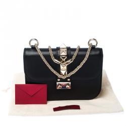 Pre Owned Valentino Black Leather Small Glam Lock Chain Shoulder Bag