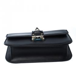 Pre Owned Valentino Black Leather Small Glam Lock Chain Shoulder Bag