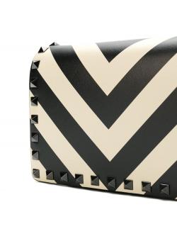 Pre Owned Valentino Light Ivory/Nero Leather V Stripe Mini Rockstud Shoulder Bag