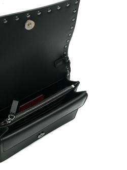 Pre Owned Valentino Light Ivory/Nero Leather V Stripe Mini Rockstud Shoulder Bag