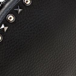 Pre Owned Valentino Black Leather Embroidered Guitar Rockstud Rolling Crossbody Bag