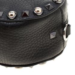 Pre Owned Valentino Black Leather Embroidered Guitar Rockstud Rolling Crossbody Bag