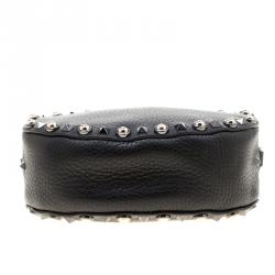 Pre Owned Valentino Black Leather Embroidered Guitar Rockstud Rolling Crossbody Bag