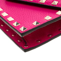 Pre Owned Valentino Disco Pink Leather Rockstud Chain Clutch Bag