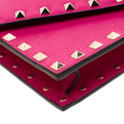 Pre Owned Valentino Disco Pink Leather Rockstud Chain Clutch Bag