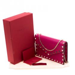 Pre Owned Valentino Disco Pink Leather Rockstud Chain Clutch Bag