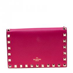 Pre Owned Valentino Disco Pink Leather Rockstud Chain Clutch Bag
