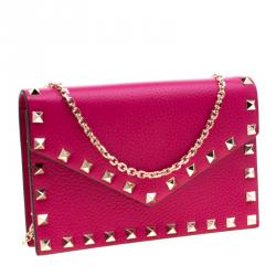 Pre Owned Valentino Disco Pink Leather Rockstud Chain Clutch Bag