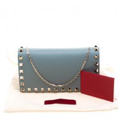 Pre Owned Valentino Nube Leather Rockstud Chain Clutch Bag