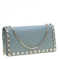 Pre Owned Valentino Nube Leather Rockstud Chain Clutch Bag