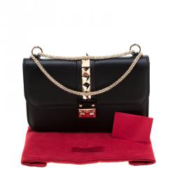 Valentino Black Leather Glam Lock Chain Shoulder Bag