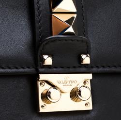 Pre Owned Valentino Black Leather Small Glam Lock Chain Shoulder Bag