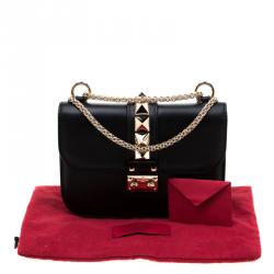 Pre Owned Valentino Black Leather Small Glam Lock Chain Shoulder Bag