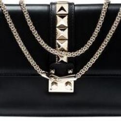 Pre Owned Valentino Black Leather Large Glam Lock Chain Shoulder Bag