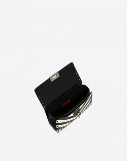 Pre Owned Valentino Light Ivory/Nero Striped Leather Rockstud Sliding Chain Shoulder Bag