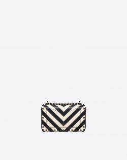 Pre Owned Valentino Light Ivory/Nero Striped Leather Rockstud Sliding Chain Shoulder Bag