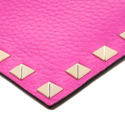 Pre Owned Valentino Pink Orchid Leather Rockstud Zip Wallet