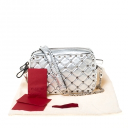Pre Owned Valentino Silver Soft Leather Rockstud Spike Crossbody Bag
