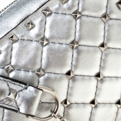Pre Owned Valentino Silver Soft Leather Rockstud Spike Crossbody Bag