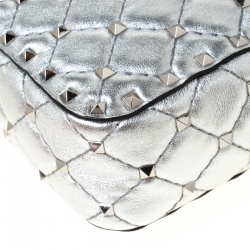Pre Owned Valentino Silver Soft Leather Rockstud Spike Crossbody Bag