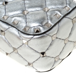Pre Owned Valentino Silver Soft Leather Rockstud Spike Crossbody Bag