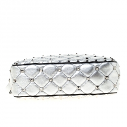 Pre Owned Valentino Silver Soft Leather Rockstud Spike Crossbody Bag