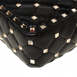 Pre Owned Valentino Black Quilted Leather Rockstud Spike Crossbody Bag