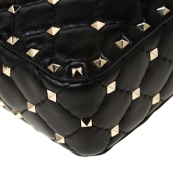 Pre Owned Valentino Black Quilted Leather Rockstud Spike Crossbody Bag