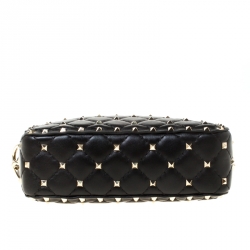 Pre Owned Valentino Black Quilted Leather Rockstud Spike Crossbody Bag