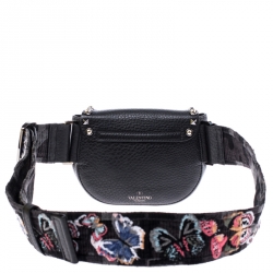 Pre Owned Valentino Black Leather Guitar Rockstud Rolling Belt Bag