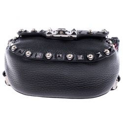 Pre Owned Valentino Black Leather Guitar Rockstud Rolling Belt Bag