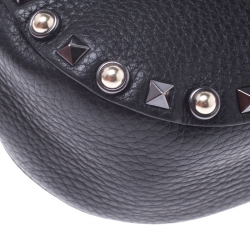 Pre Owned Valentino Black Leather Guitar Rockstud Rolling Belt Bag
