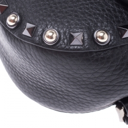 Pre Owned Valentino Black Leather Guitar Rockstud Rolling Belt Bag