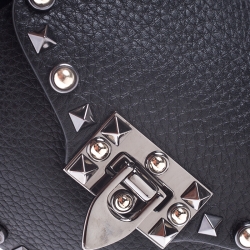 Pre Owned Valentino Black Leather Guitar Rockstud Rolling Belt Bag
