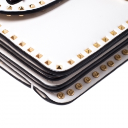 Pre Owned Valentino White Leather Bird Embroidered Studded Shoulder Bag