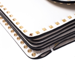 Pre Owned Valentino White Leather Bird Embroidered Studded Shoulder Bag