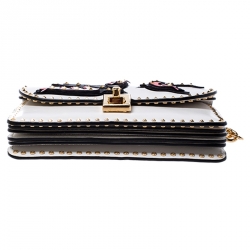 Pre Owned Valentino White Leather Bird Embroidered Studded Shoulder Bag